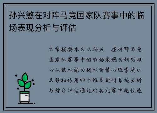 孙兴慜在对阵马竞国家队赛事中的临场表现分析与评估